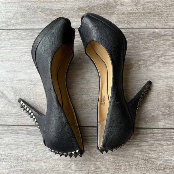 BCBGMAXAZRIA  Roxanne Black High All Leather Spikes Heel Peep Toe Rocker Pumps - Picture 12 of 15